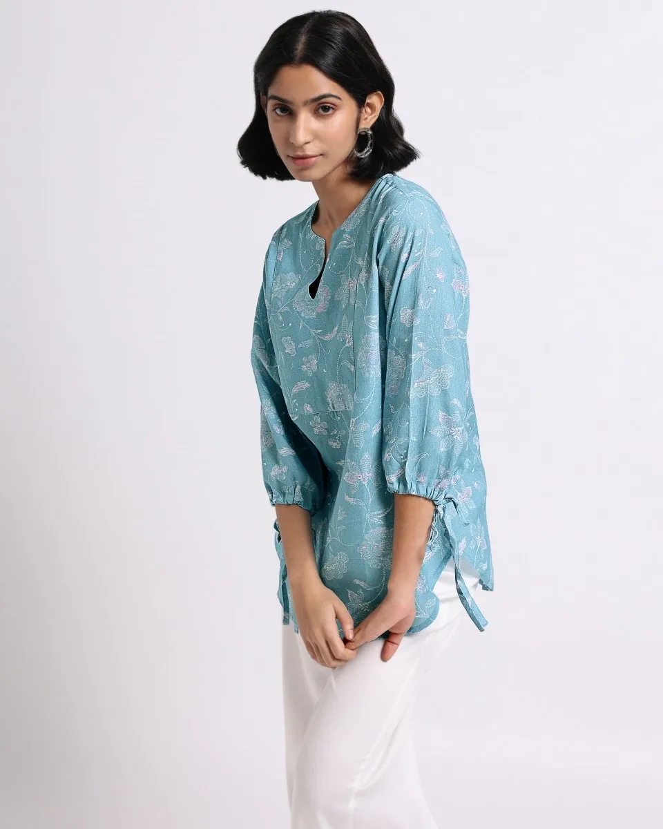 Blue Bloom Print Blouse