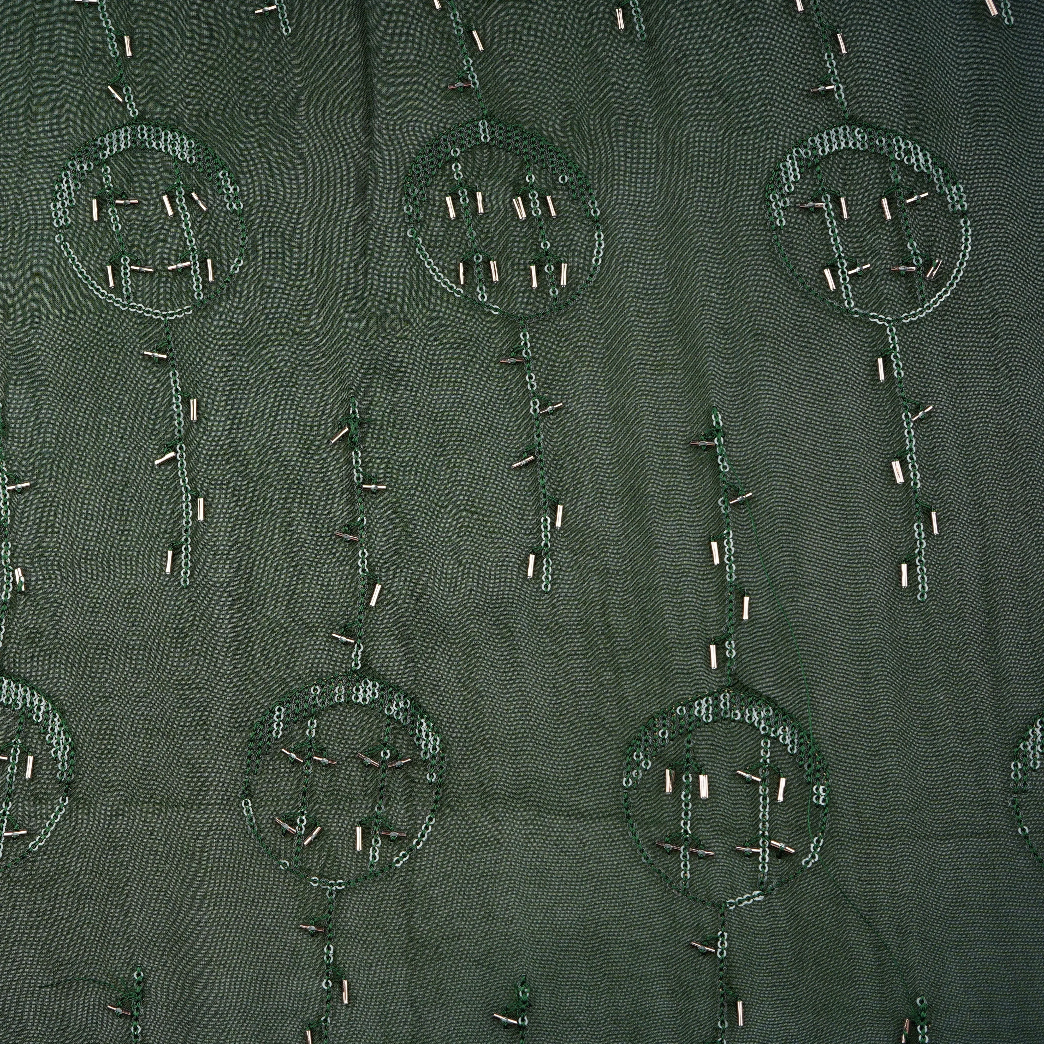 Dark Green Cutdana Sequins Embroidery Organza Fabric 21022