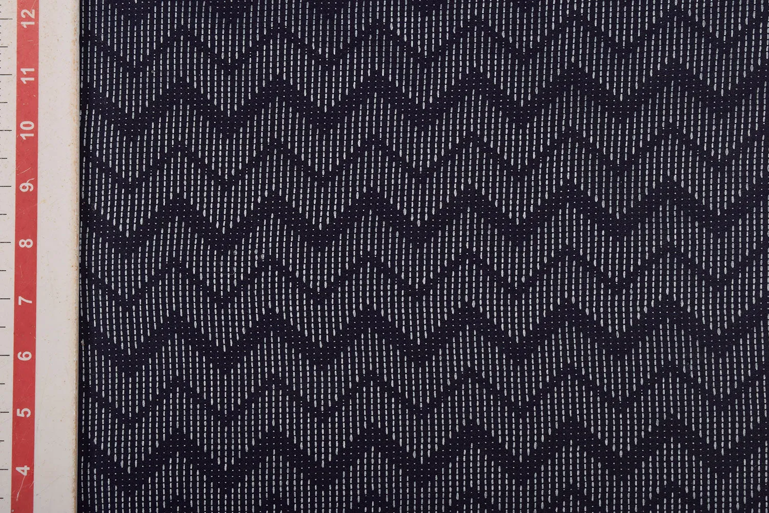 Dark Navy Blue Chevron Cotton Blend Tussar Fabric