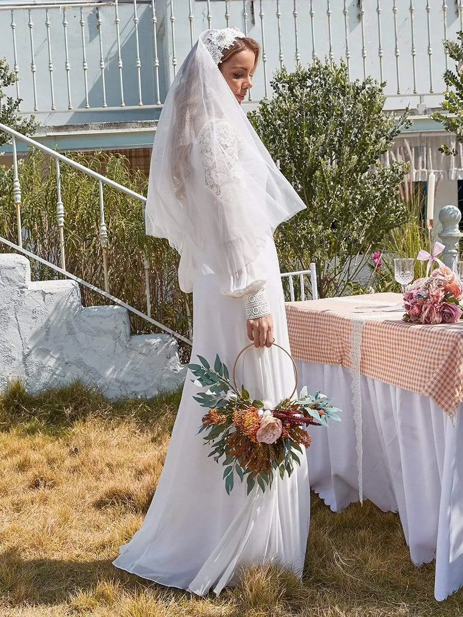 Elegant Simple Chiffon Wedding Dress with Long Puff Sleeves