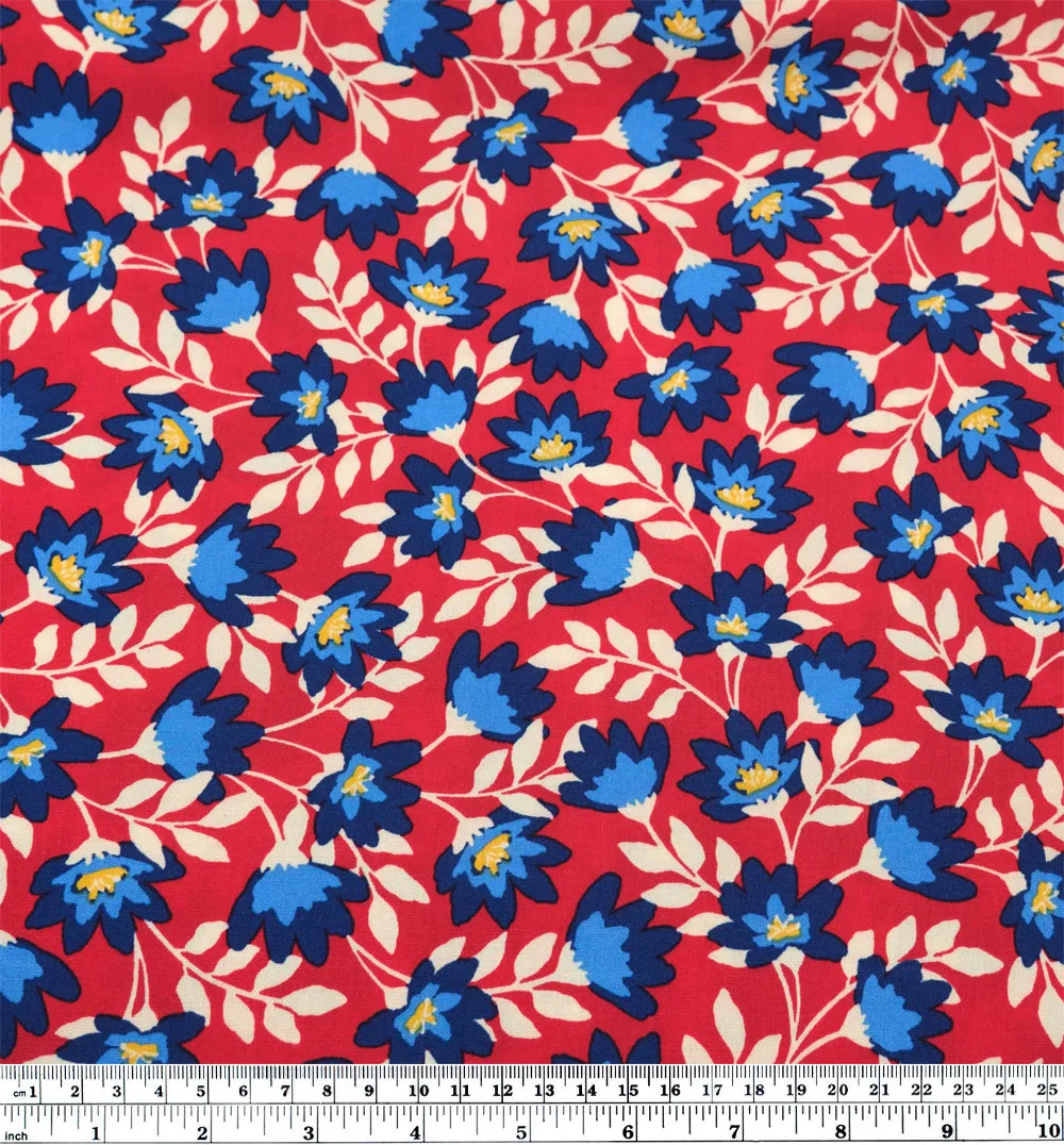 Flowering Vines Rayon Challis - Crimson/Blue