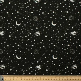 Galaxy Collection #04 White Planets & Stars on Black Cotton Prints