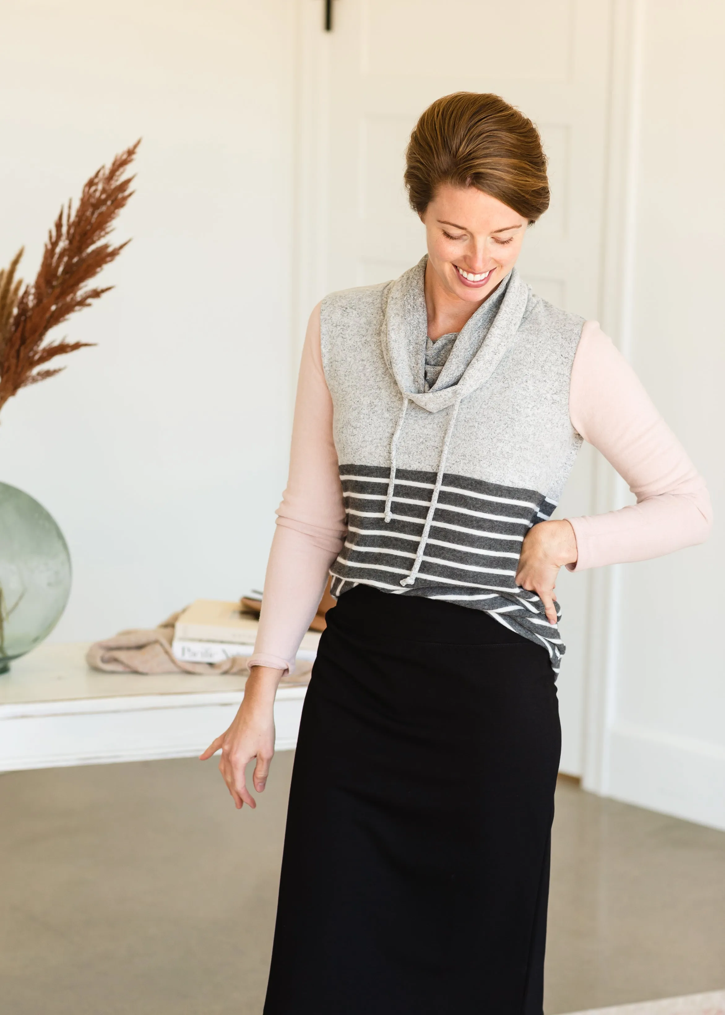 Gray   Mauve Soft Cowl Neck Top - FINAL SALE