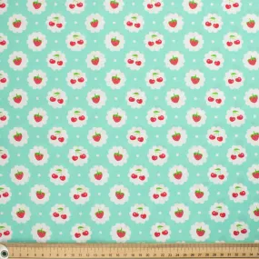 Indie Pop Strawberry Collection #10 Strawberry & Cherry on Light Blue Cotton Prints
