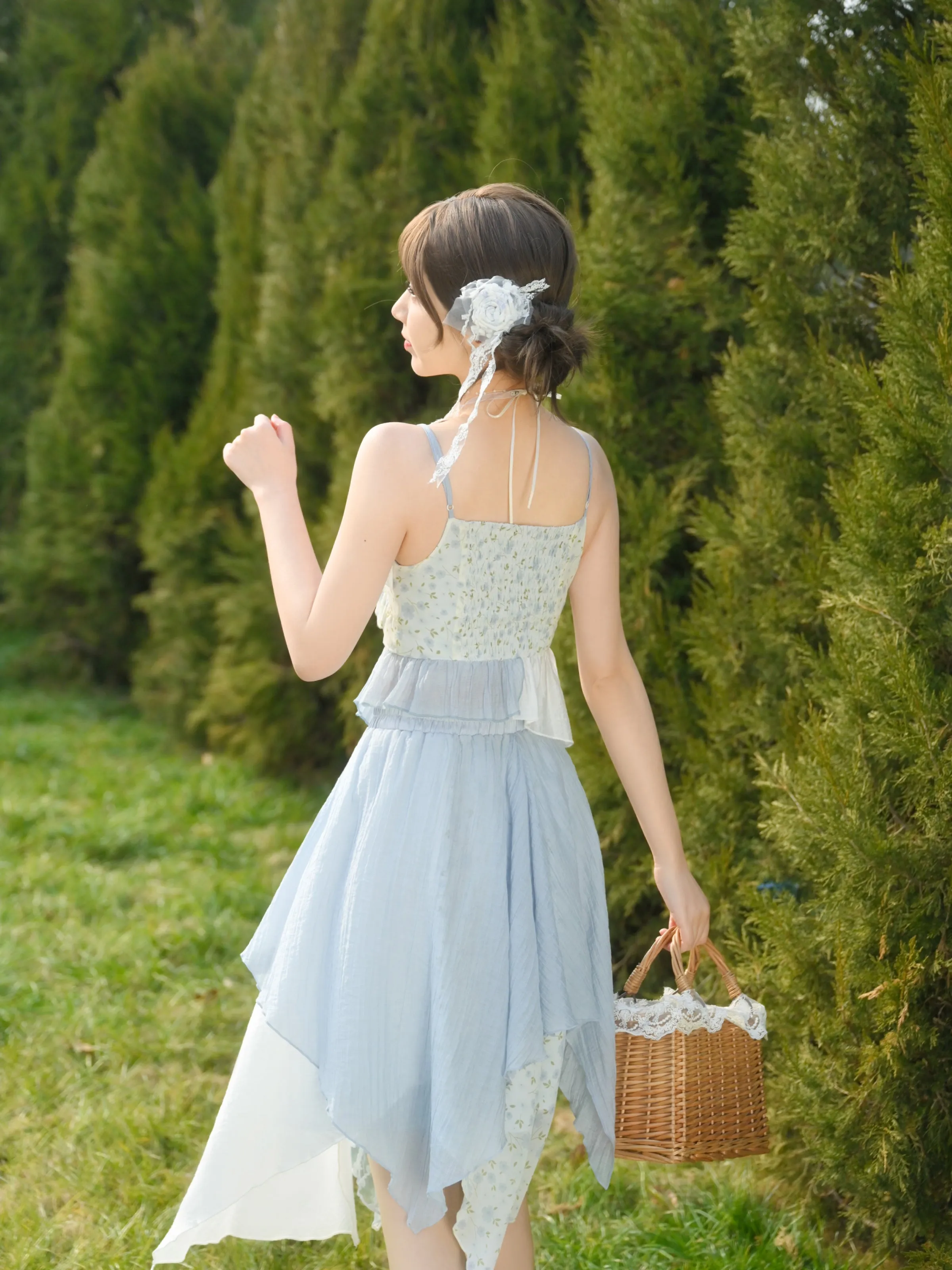 Pastoral Girl Irregular Sling Dress, Camisole & Skirt