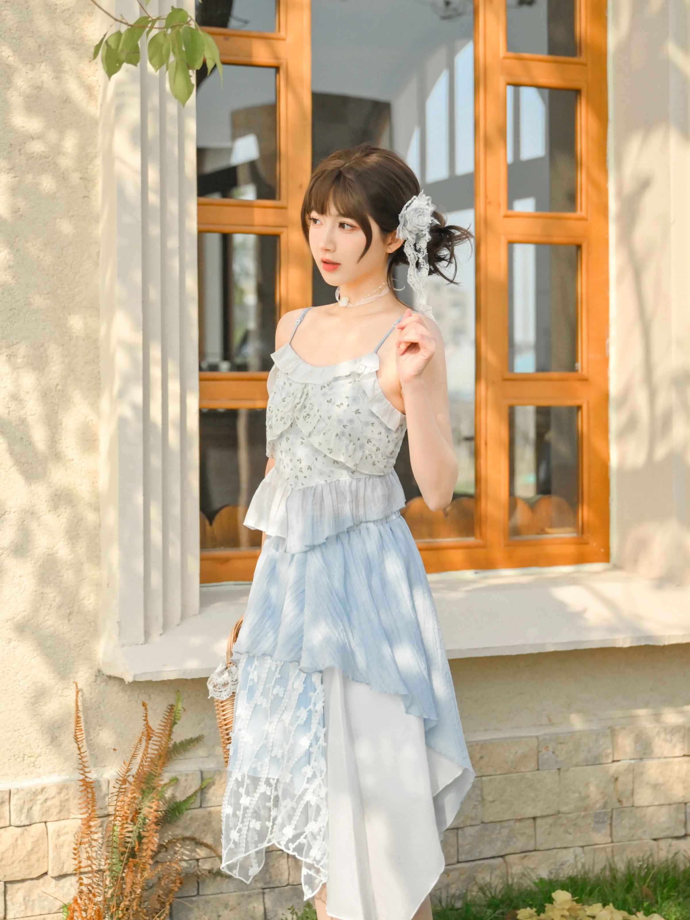 Pastoral Girl Irregular Sling Dress, Camisole & Skirt