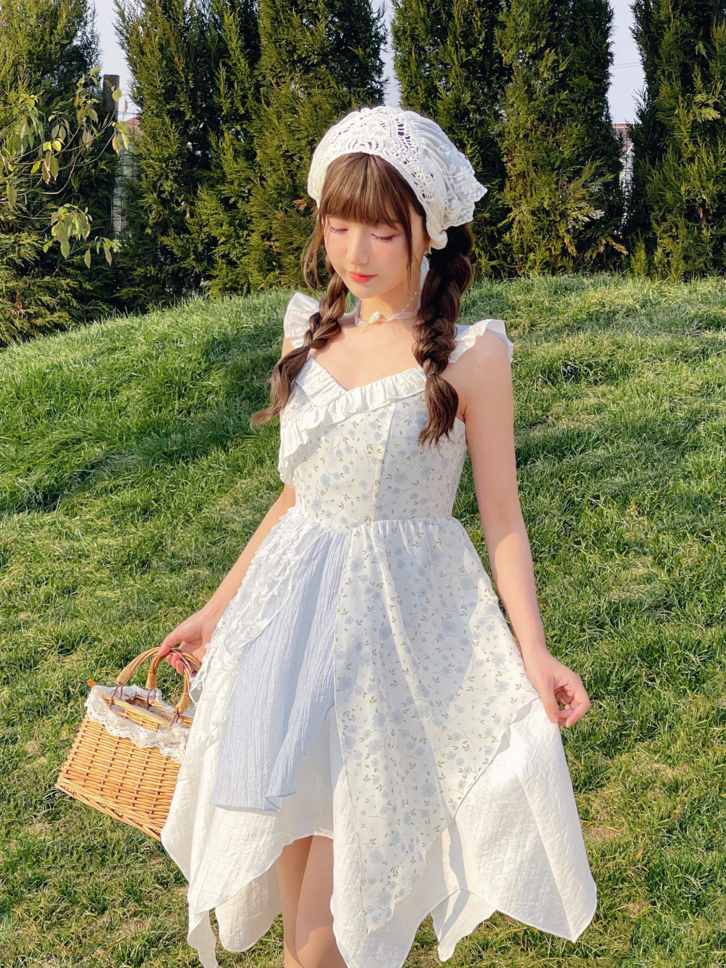 Pastoral Girl Irregular Sling Dress, Camisole & Skirt