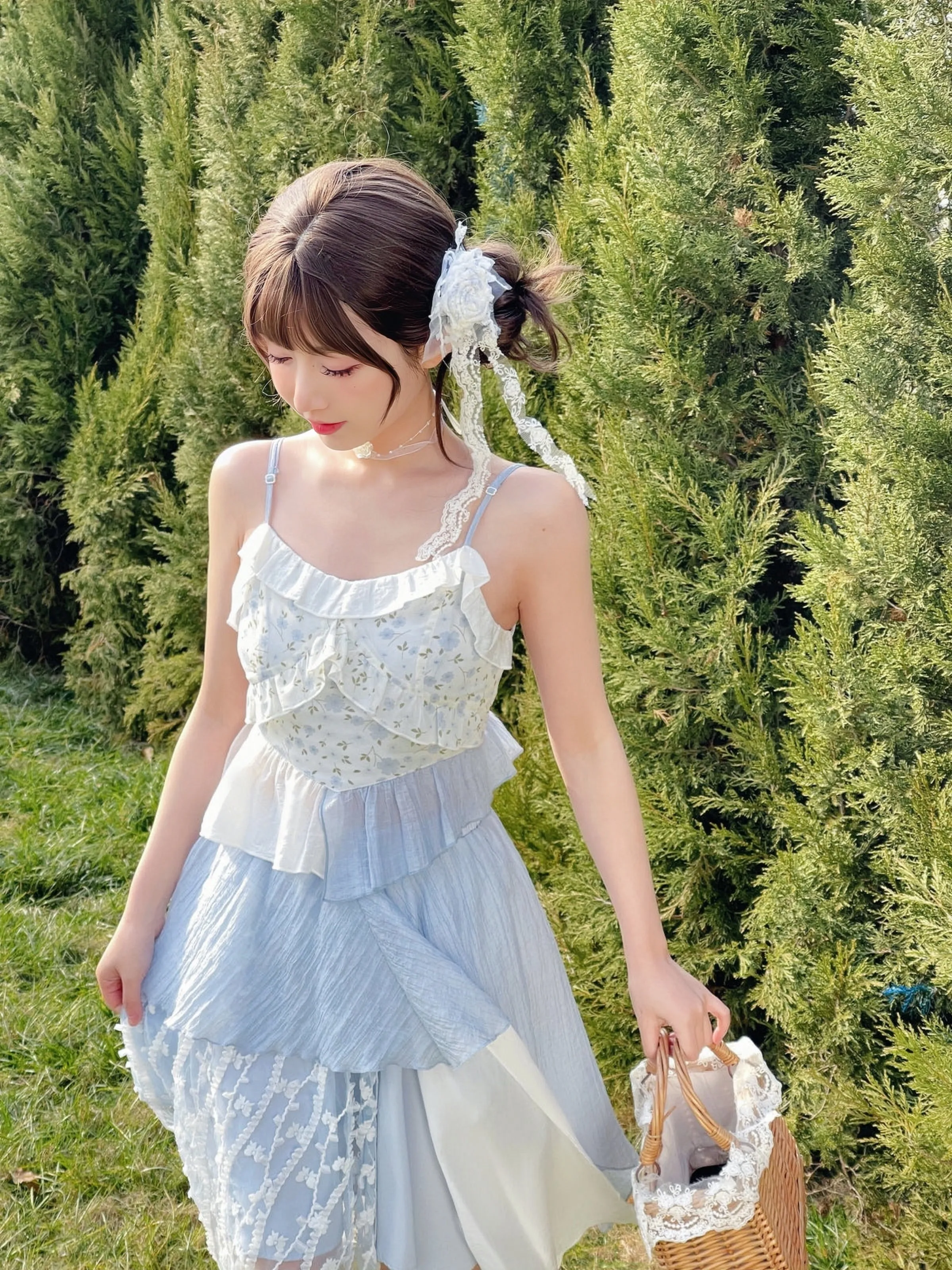 Pastoral Girl Irregular Sling Dress, Camisole & Skirt