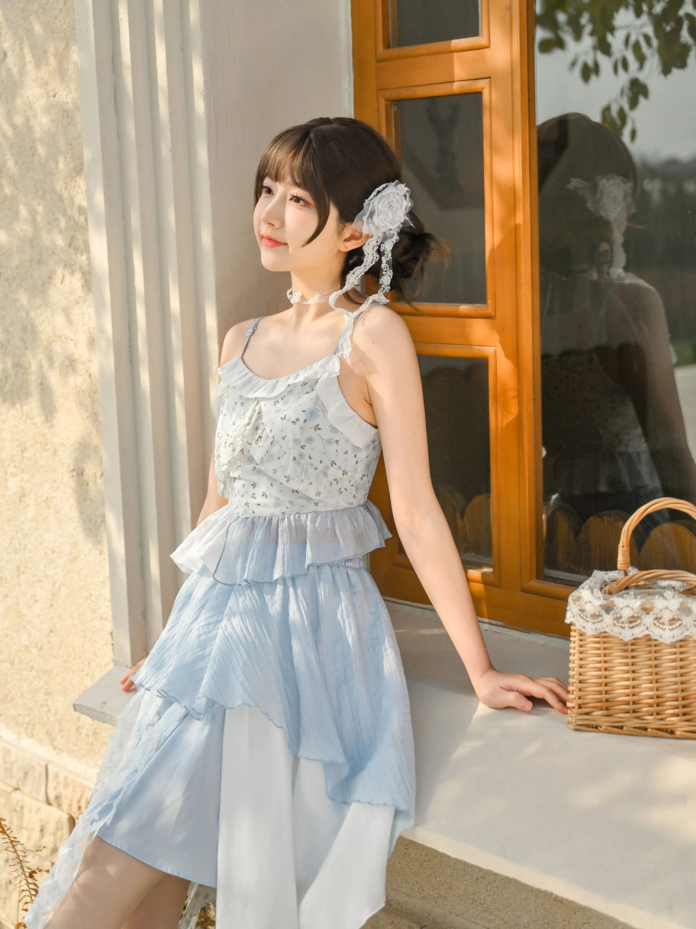 Pastoral Girl Irregular Sling Dress, Camisole & Skirt