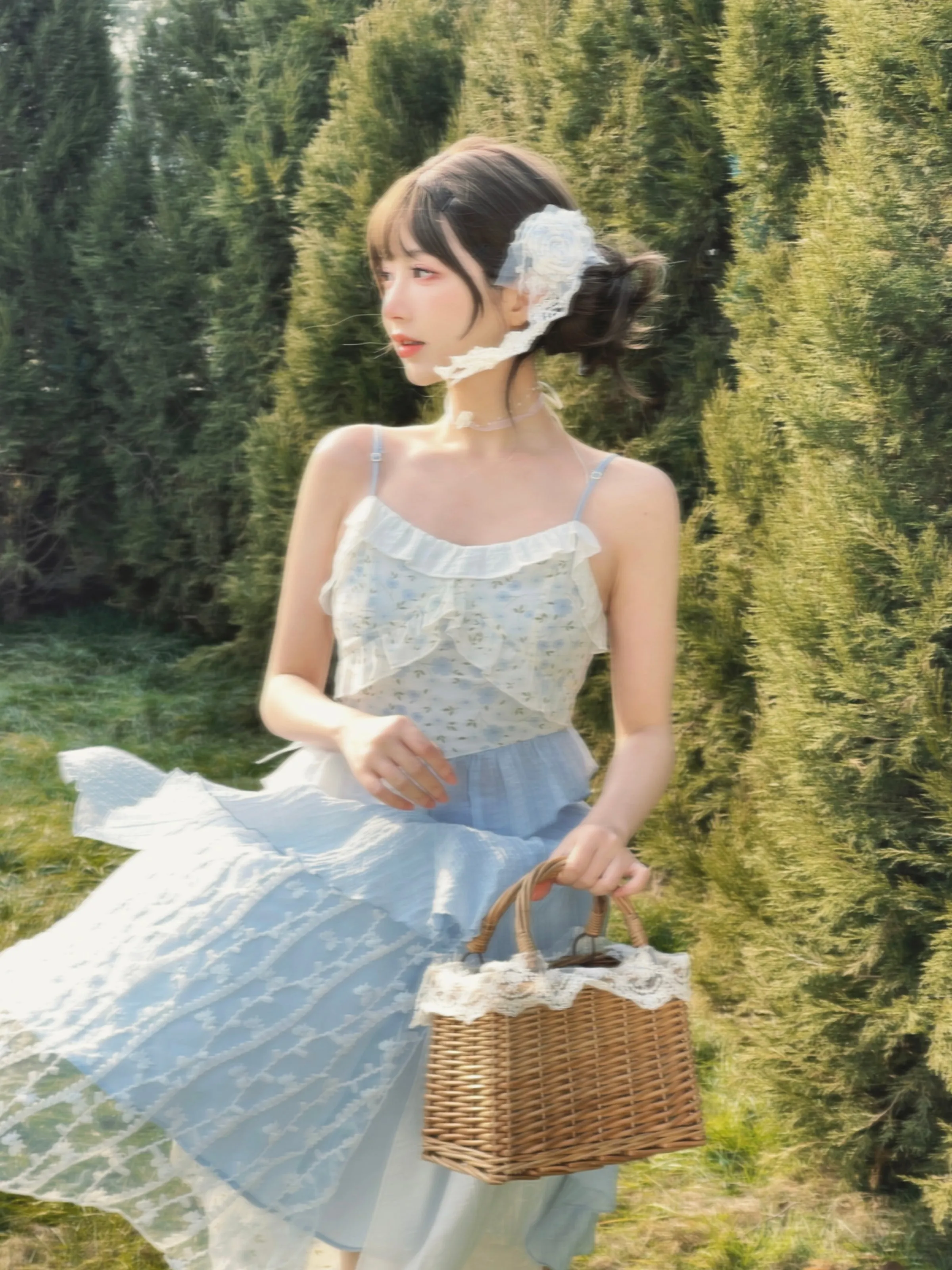 Pastoral Girl Irregular Sling Dress, Camisole & Skirt