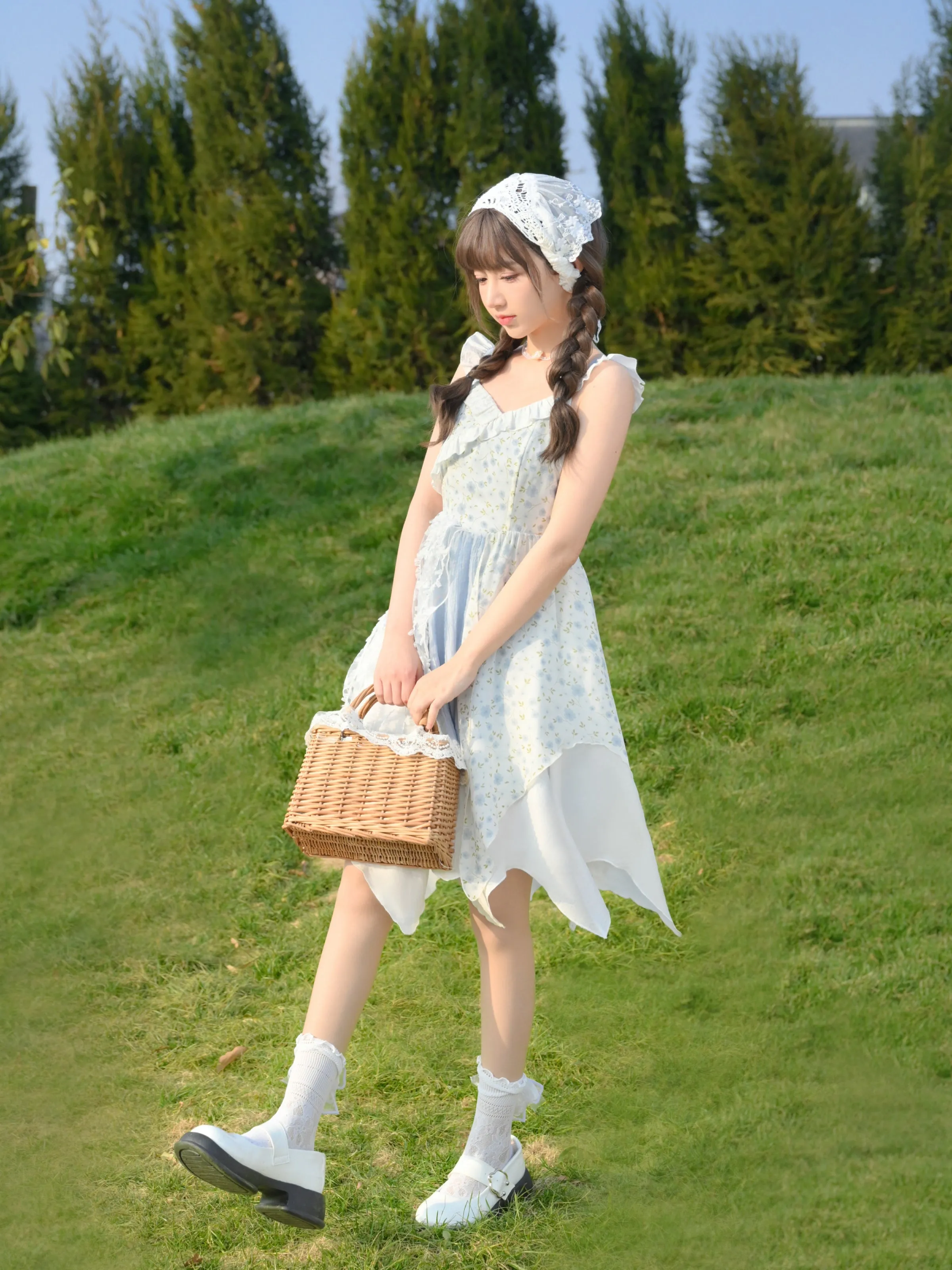 Pastoral Girl Irregular Sling Dress, Camisole & Skirt