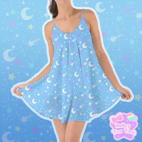 Starry Glitter Blue Love The Sun Chiffon Dress [Made To Order]