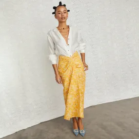 Yellow Cotton Linen Mosaic Jaspre Skirt